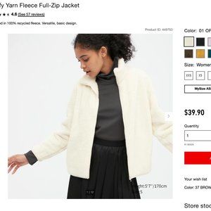 Uniqlo  Fluffy Yarn Fleece Full-Zip Jacket - Off White -  Medium